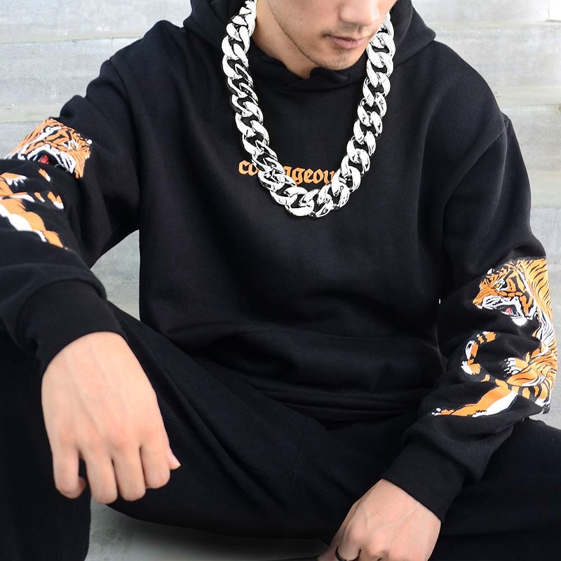 CrazyPiercing Faux Silver Acrylic Chain Necklace, 90s Punk Style Necklace Costume Jewelry, Hip Hop Turnover Chain Necklace, Plastic 32 inches, 36 inches 35mm (Silver-36Inch) - Image 2